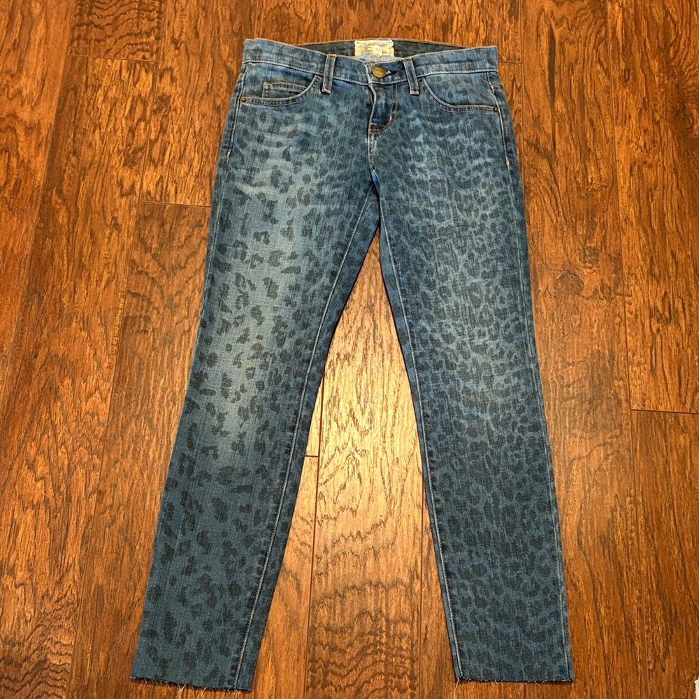 NWOT! Current Elliott The Rolled Skinny Indigo Leopard